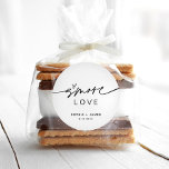 EVERLEIGH S'more Love Favour 3" Round Sticker<br><div class="desc">Everleigh Collection - a stunning and minimalist collection that features a modern calligraphy font that is both chic and stylish. This collection offers a timeless and elegant design that is perfect for any event, from weddings to baby showers and everything in between. Embrace the elegance and sophistication of the Everleigh...</div>