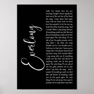 Everlong Black Script Song Lyric Wall Art Print