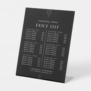 EVERLY Art Deco Black Business Services Price List Pedestal Sign