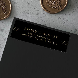 EVERLY Art Deco Black Gold Return Address Labels