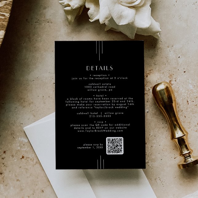 EVERLY Art Deco Black QR Code Wedding Details Enclosure Card (EVERLY Art Deco Black QR Code Wedding Details Enclosure Card)