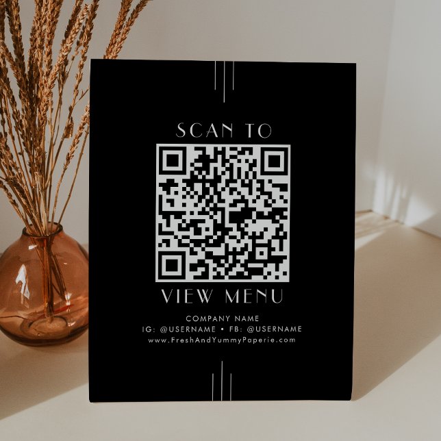 EVERLY Art Deco Black Restaurant Menu QR Code Pedestal Sign (EVERLY Art Deco Black Restaurant Menu QR Code Pedestal Sign)