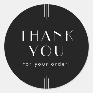 EVERLY Art Deco Black Thank You For Your Order Classic Round Sticker