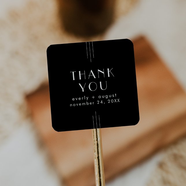 EVERLY Art Deco Black Wedding Thank You Sticker (EVERLY Art Deco Black Wedding Thank You Sticker)