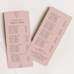 EVERLY Art Deco Blush Pink Double Sided Price List Rack Card
