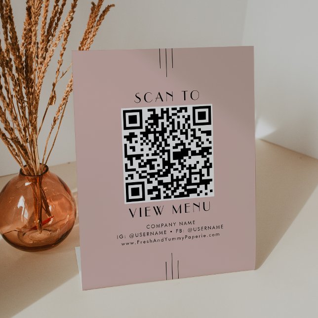 EVERLY Art Deco Blush Pink Restaurant Menu QR Code Pedestal Sign (EVERLY Art Deco Blush Pink Restaurant Menu QR Code Pedestal Sign)