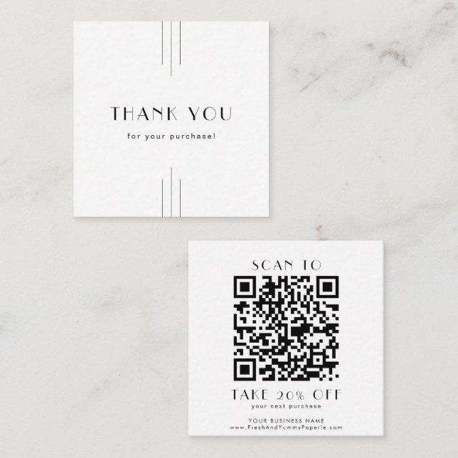 EVERLY Art Deco Minimal Business QR Code Thank You Discount Card (Front/Back)