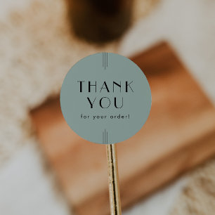 EVERLY Art Deco Sage Green Thank You For Order Classic Round Sticker