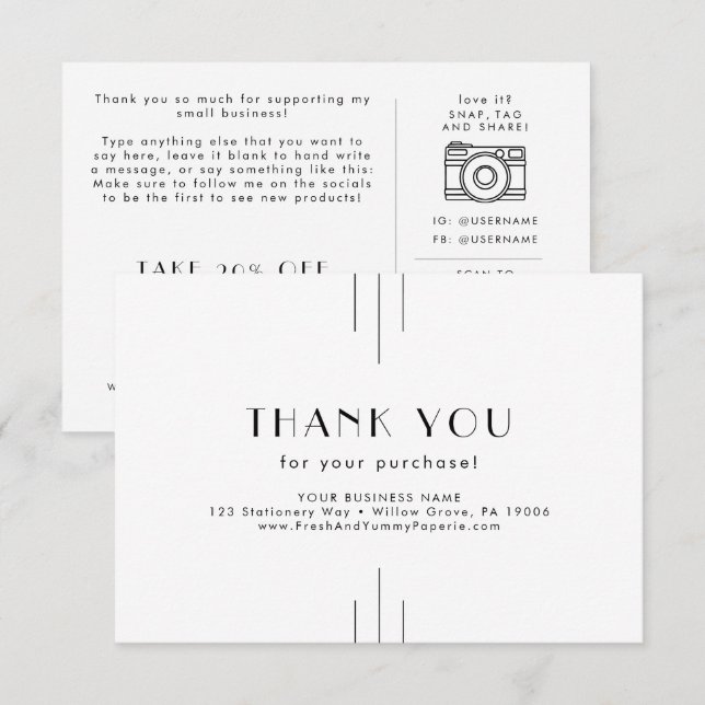 EVERLY Art Deco Small Business Thank You Order Enclosure Card (Front/Back)