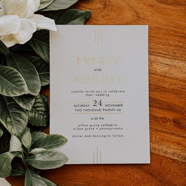 EVERLY Art Deco White Black and Gold Foil Wedding (EVERLY Art Deco White Black and Gold Foil Wedding Foil Invitation)
