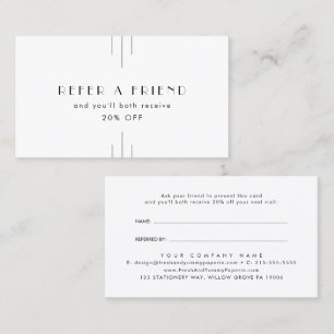 EVERLY Art Deco White Black Refer A Friend Referral Card