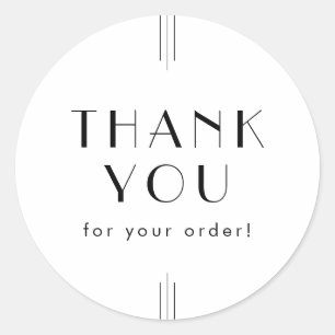 EVERLY Art Deco White Black Thank You For Order Classic Round Sticker