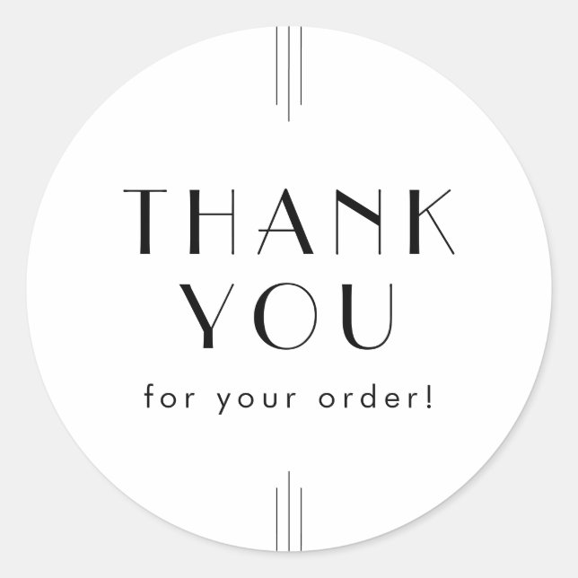EVERLY Art Deco White Black Thank You For Order Classic Round Sticker (Front)