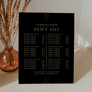EVERLY Black and Gold Business Services Price List Pedestal Sign