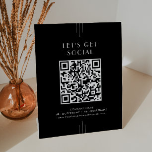 EVERLY Dark Black Business Let's Get Social Media Pedestal Sign