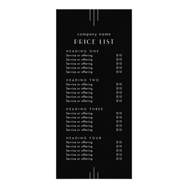 EVERLY Dark Black Double Sided Business Price List Rack Card (Front)