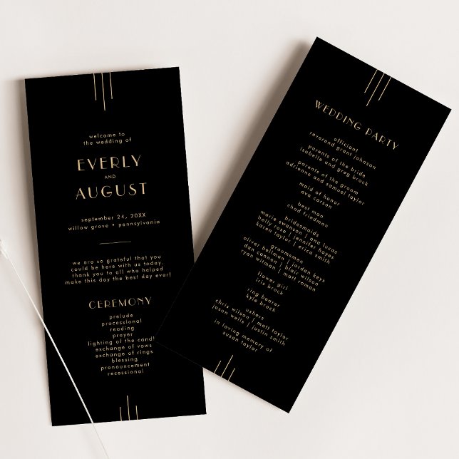 EVERLY Elegant Art Deco Black and Gold Wedding Program (EVERLY Elegant Art Deco Black and Gold Wedding Program)