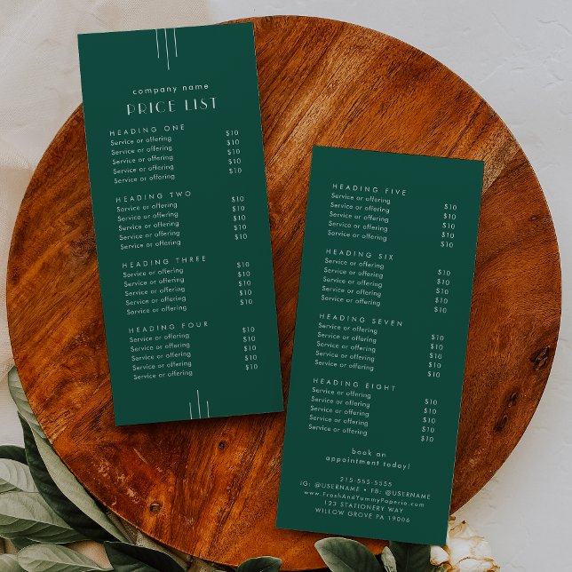 EVERLY Emerald Double Sided Business Price List Rack Card (EVERLY Emerald Double Sided Business Price List Rack Card)