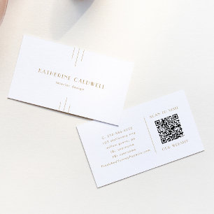 EVERLY Gold Art Deco Simple Geometric QR Code Business Card
