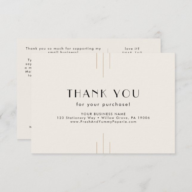 EVERLY Ivory Black Small Business Thank You Order Enclosure Card (Front/Back)