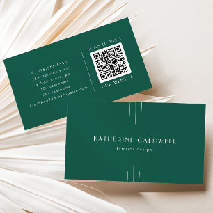 EVERLY Jewel Tone Art Deco Emerald Green QR Code Business Card