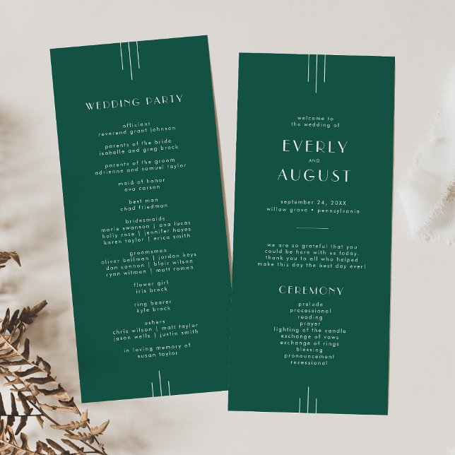 EVERLY Jewel Tone Art Deco Emerald Green Wedding Program (EVERLY Jewel Tone Art Deco Emerald Green Wedding Program)