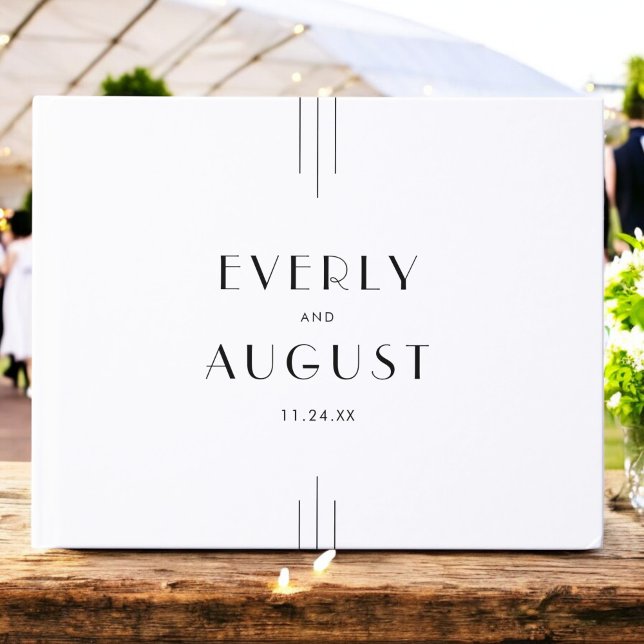 EVERLY Minimalist Art Deco White and Black Wedding Guest Book (EVERLY Minimalist Art Deco White and Black Wedding Guest Book)