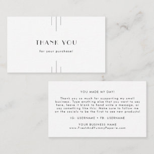 EVERLY Minimalist Art Deco White Black Thank You Business Card