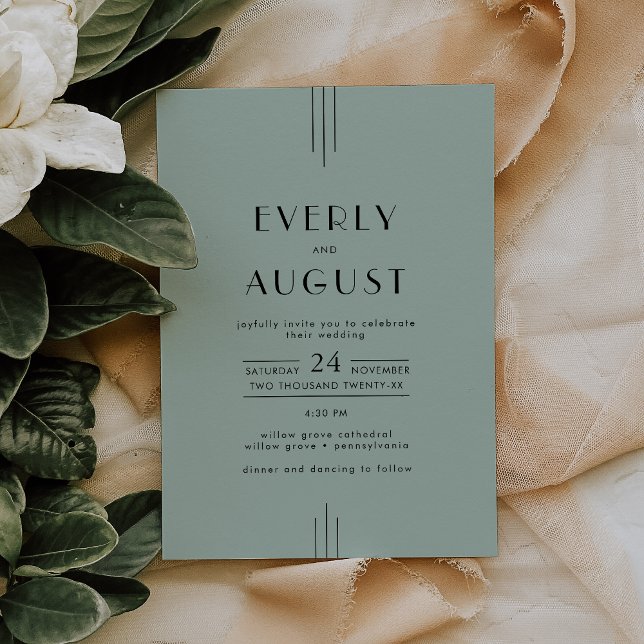 EVERLY Modern Classic Art Deco Sage Green Wedding Invitation (EVERLY Modern Classic Art Deco Sage Green Wedding Invitation)