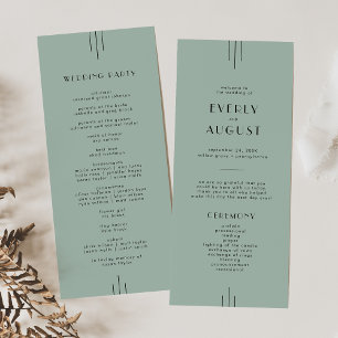 EVERLY Modern Classic Art Deco Sage Green Wedding Program