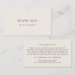 EVERLY Retro Art Deco Ivory Gold Black Thank You Business Card