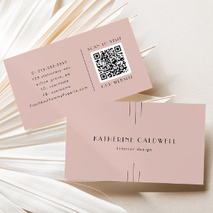 EVERLY Retro Vintage Art Deco Blush Pink QR Code Business Card