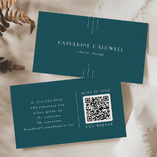 EVERLY Simple Retro Art Deco Peacock Teal QR Code Business Card