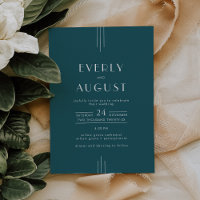 EVERLY Simple Retro Art Deco Peacock Teal Wedding