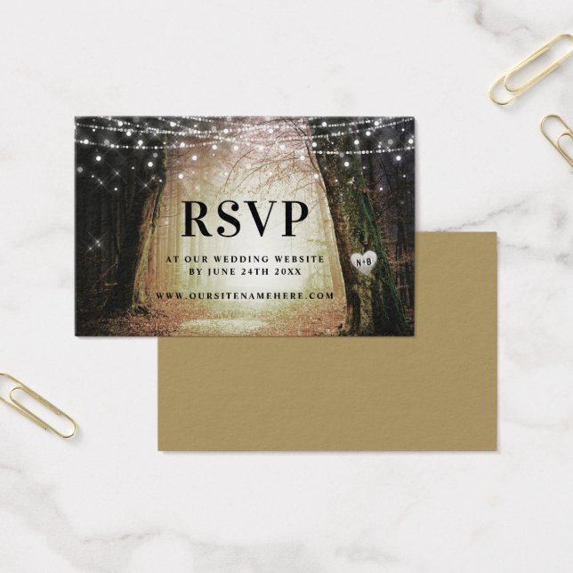 Evermore | Cartes d'insertion RSVP en or forestier (Bureau)