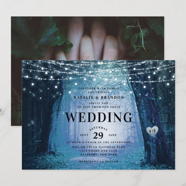 Evermore | Enchanted Fairy Forest | Blue Wedding Invitation (Front/Back)
