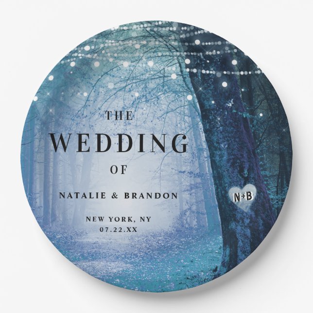 Evermore | Enchanted Fairy Forest | Blue Wedding Paper Plate (Front)