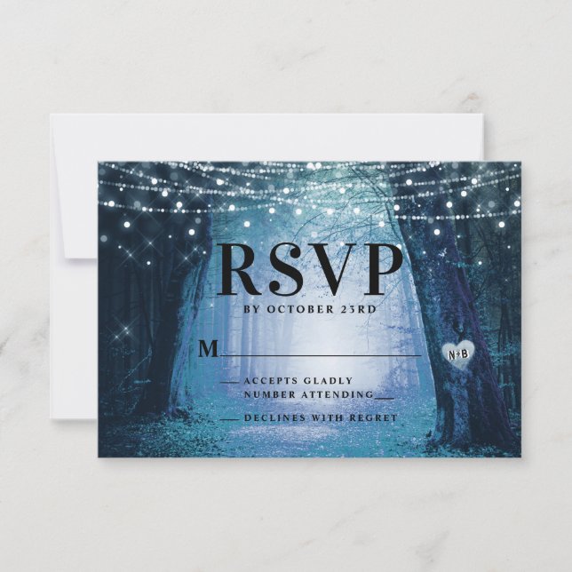 Evermore | Enchanted Fairy Forest | Blue Wedding RSVP Card (Front)