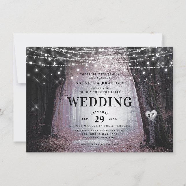 Evermore | Enchanted Fairy Forest | Mauve Wedding Invitation (Front)