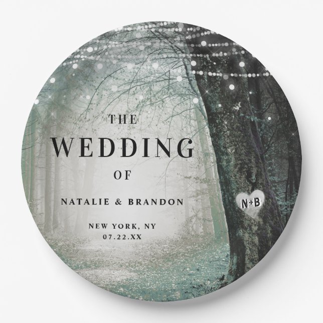 Evermore | Enchanted Fairy Forest | Moss Wedding Paper Plate (Front)