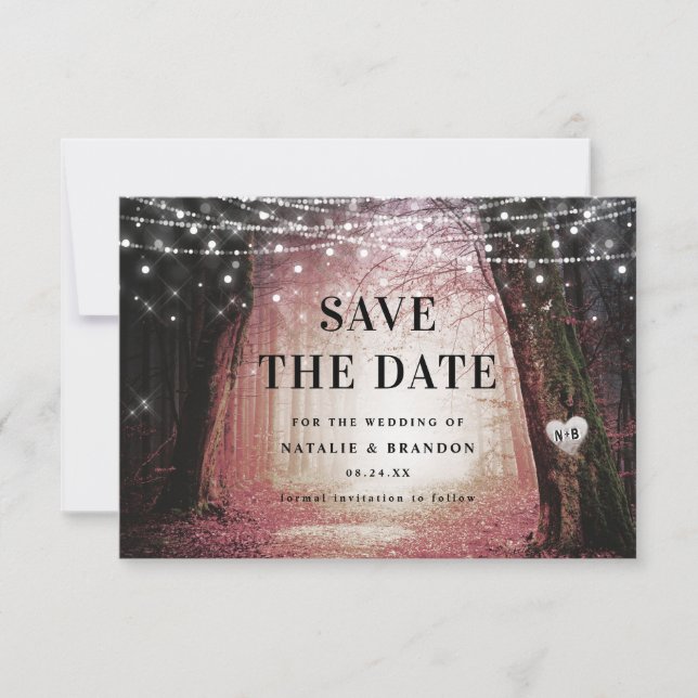 Evermore | Enchanted Fairy Forest | Pink Wedding Save The Date (Front)