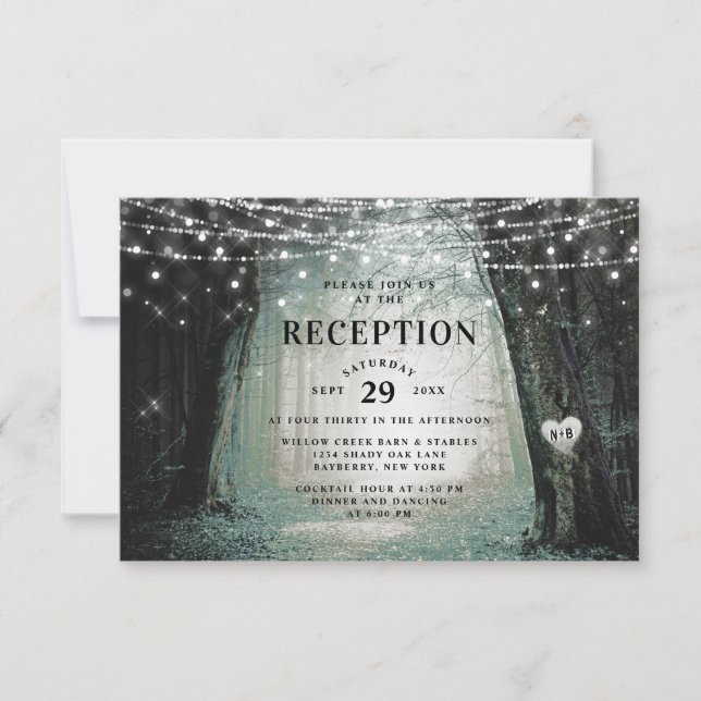 Evermore | Enchanted Forest Moss Wedding Reception Invitation (Front)
