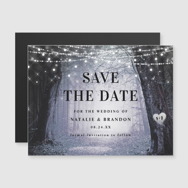 Evermore | Enchanted Forest Purple Save the Date Magnetic Invitation (Front/Back)