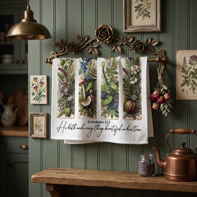 Everthing beautiful in His time botanical Kitchen Towel (Creator Uploaded)