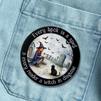 Every Book is a Spell on Black 3 Inch Round Button