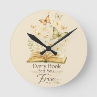 Every Book Sets You Free | Book Lover Butterfly Round Clock