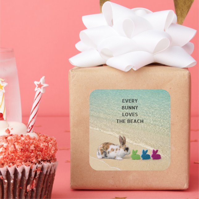 Every Bunny Loves The Beach Tropical Easter  Square Sticker (Party)