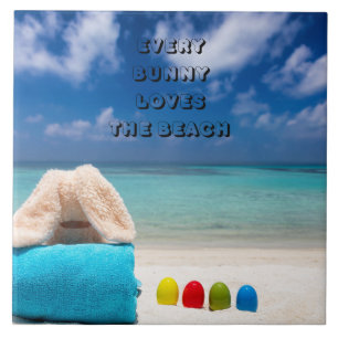 Every Bunny Loves The Beach Tropical Easter Tile