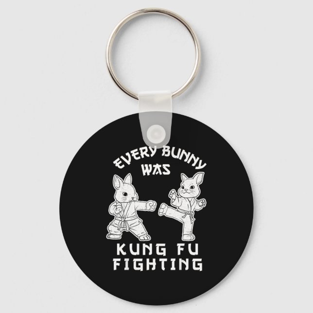 Every bunny was kung fu fighting funny easter keychain (Front)
