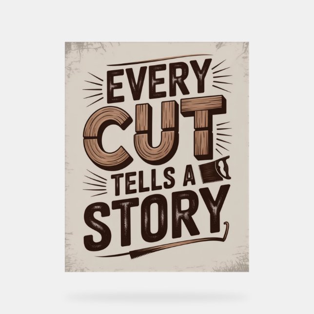 Every Cut Tells a Story – Rustic Woodworking Art Acrylic Sign (Front)